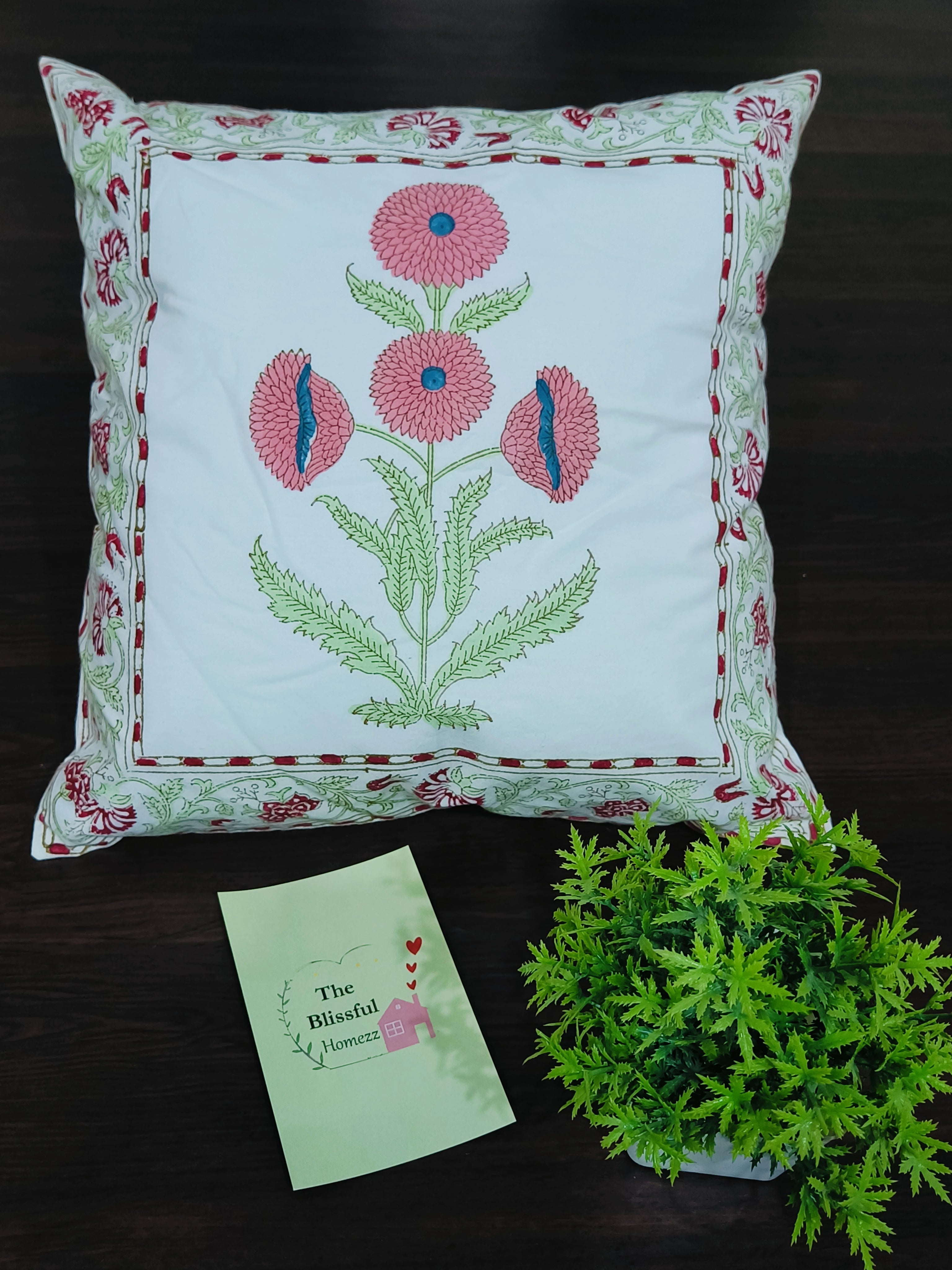 White Hand Block Printed Cushion Cover (18 inches x 18 inches)