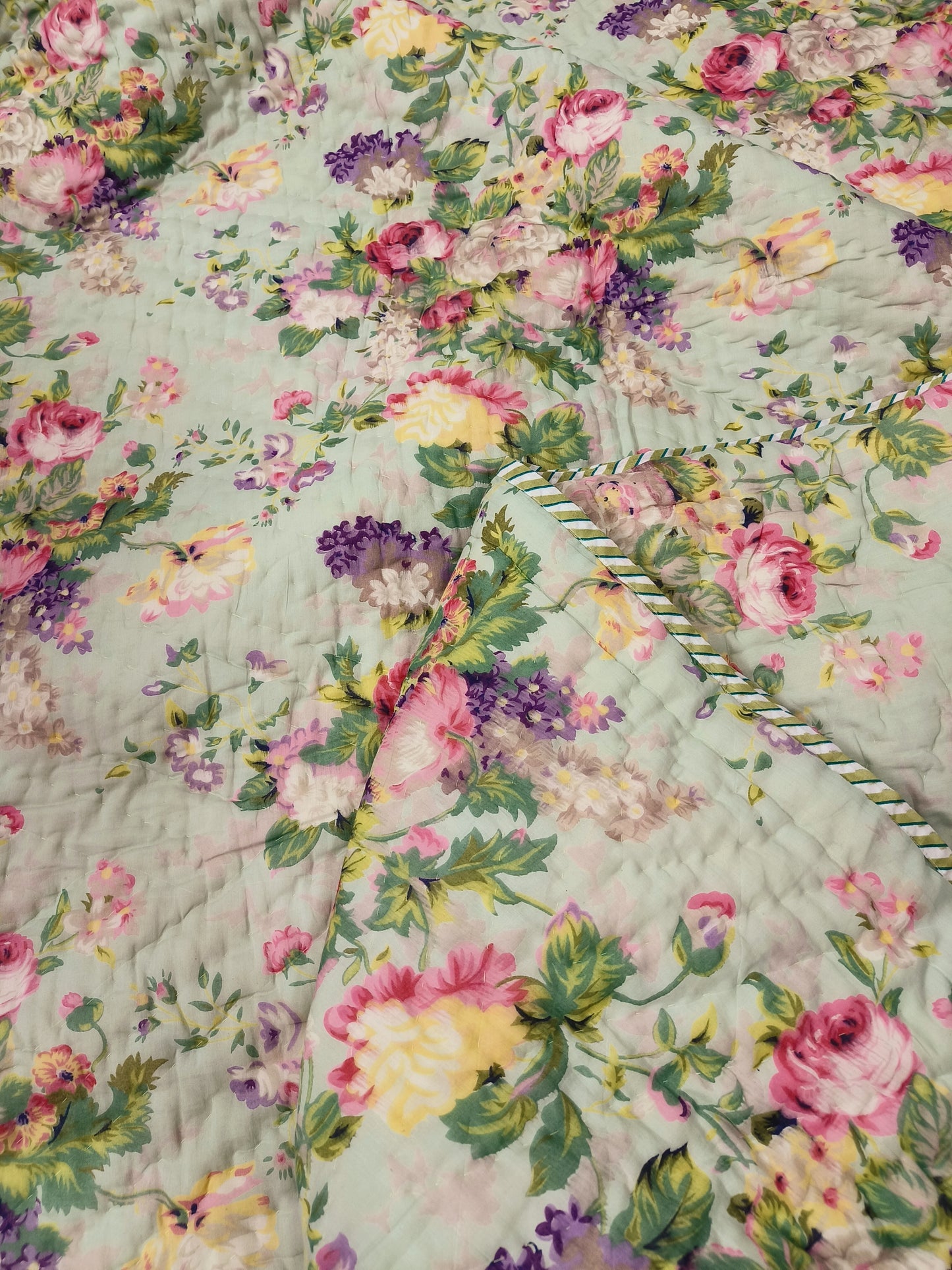 Green Floral Single Bed Quilts