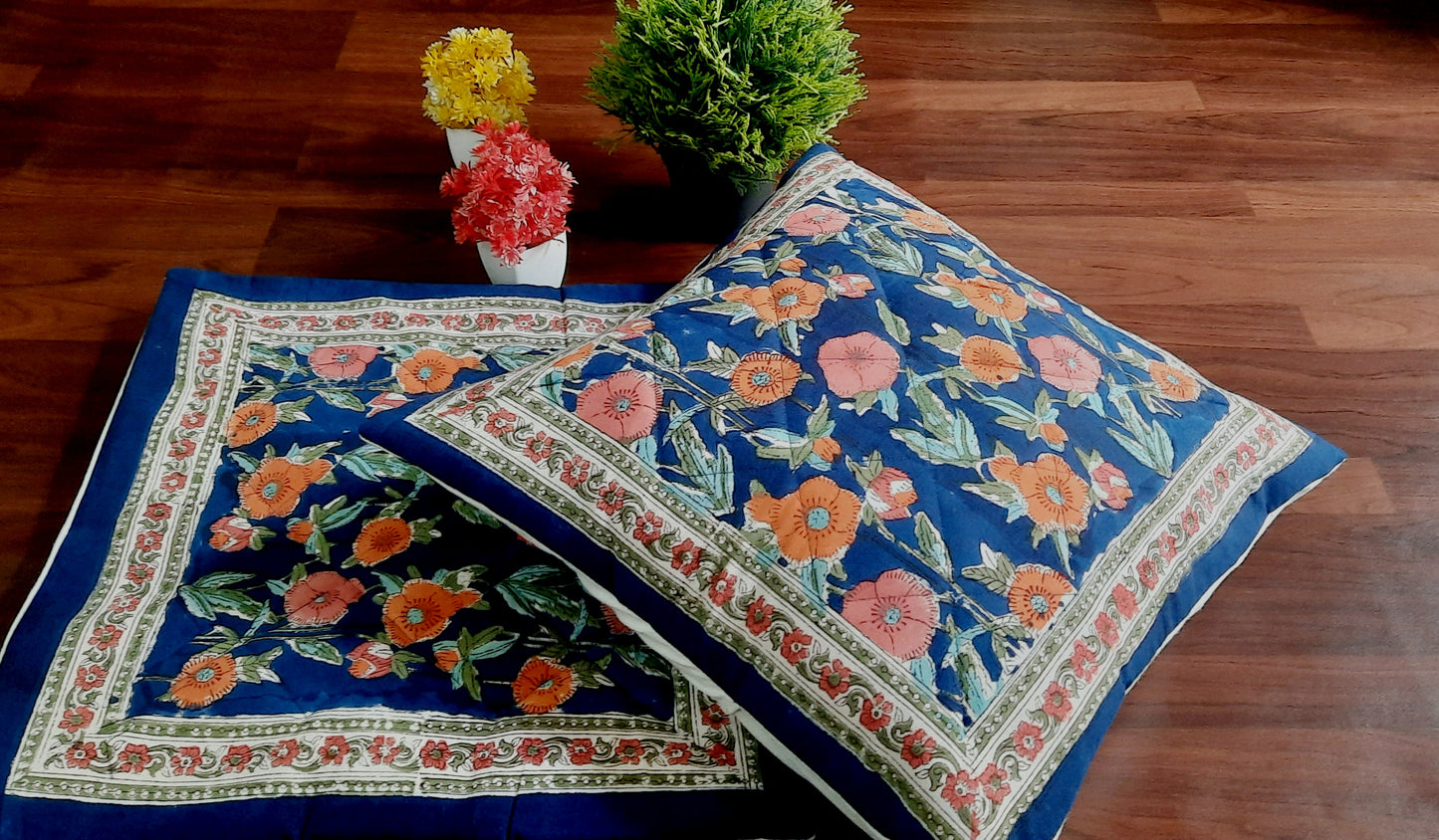 Handblock Printed Cushion Cover Blue Color