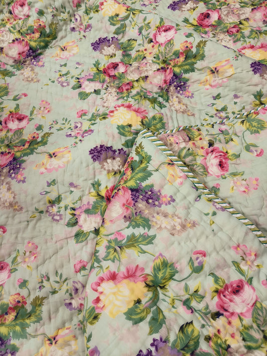 Green Floral Single Bed Quilts