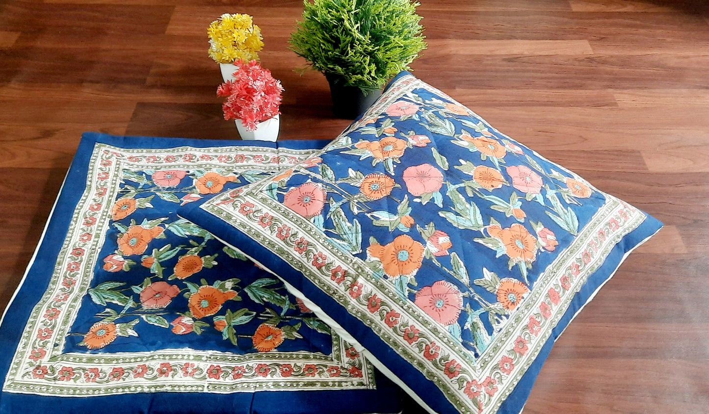 Handblock Printed Cushion Cover Blue Color