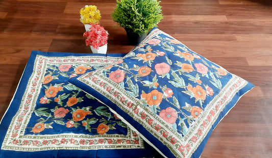 Handblock Printed Cushion Cover Blue Color
