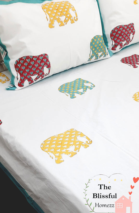 Elephant Handblock Printed Premium Double Bedsheet