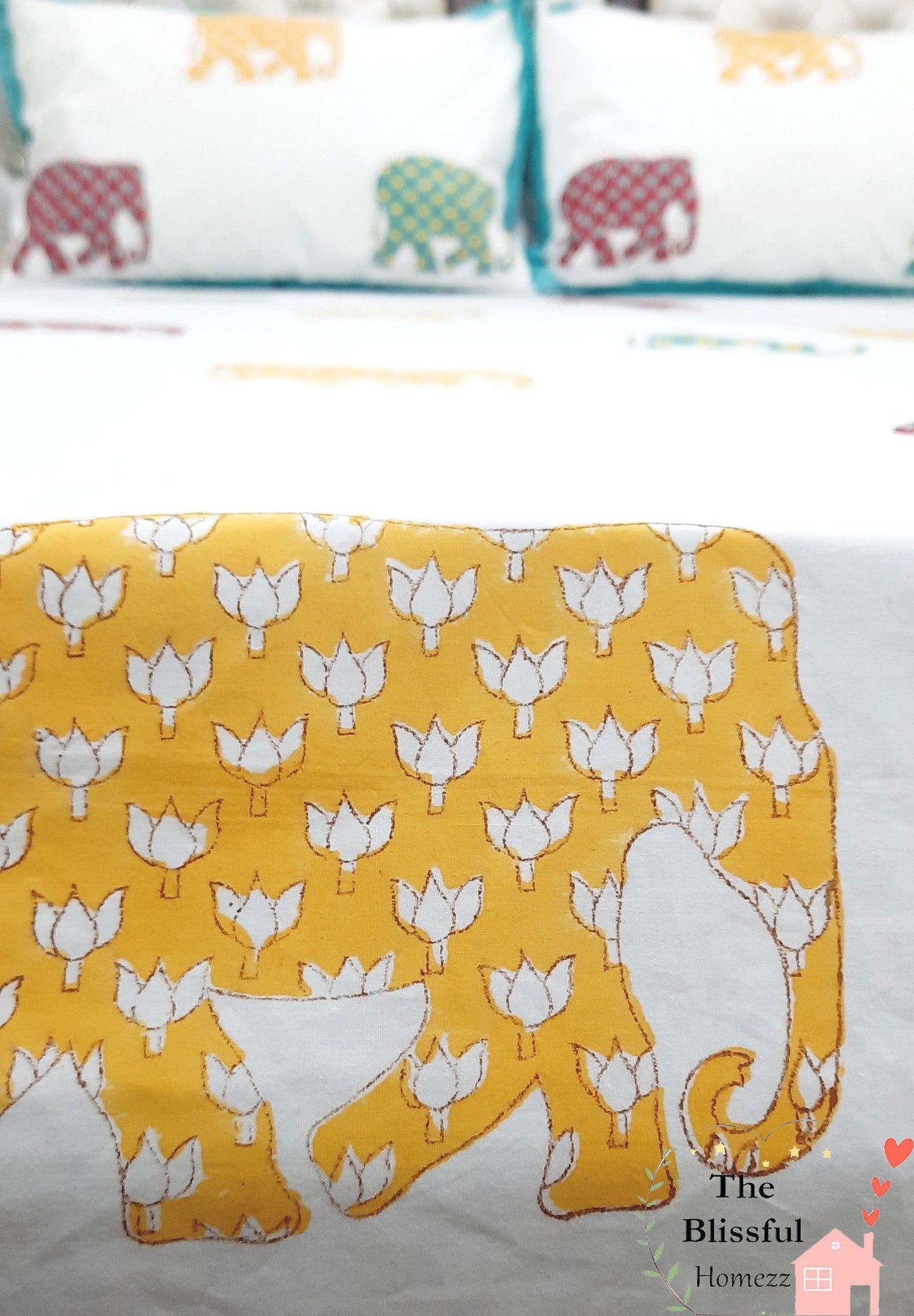 Elephant Handblock Printed Premium Double Bedsheet