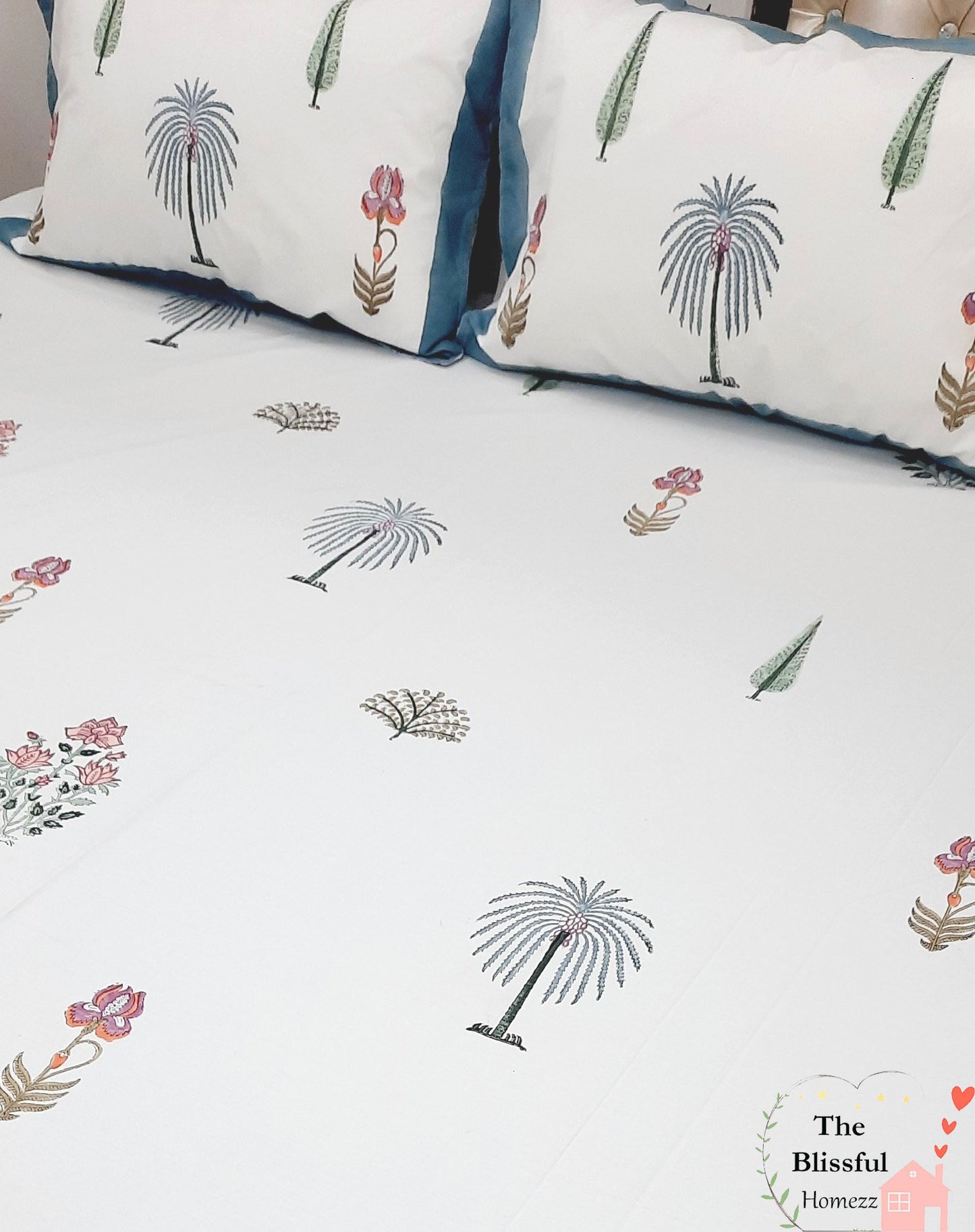 Palm Tree Handblock Print Premium Double Bedsheet